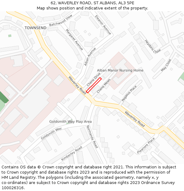 62, WAVERLEY ROAD, ST ALBANS, AL3 5PE: Location map and indicative extent of plot