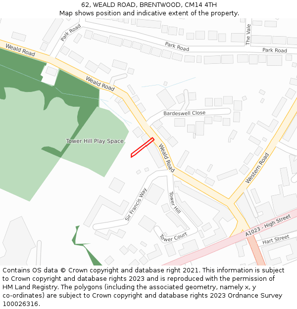 62, WEALD ROAD, BRENTWOOD, CM14 4TH: Location map and indicative extent of plot