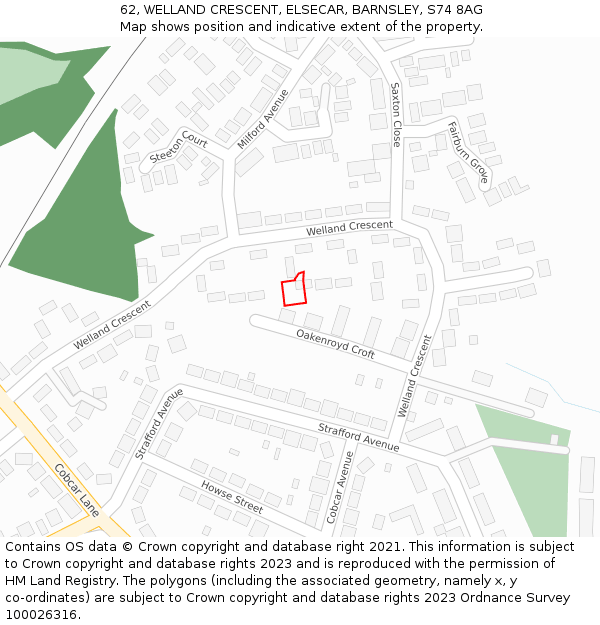62, WELLAND CRESCENT, ELSECAR, BARNSLEY, S74 8AG: Location map and indicative extent of plot
