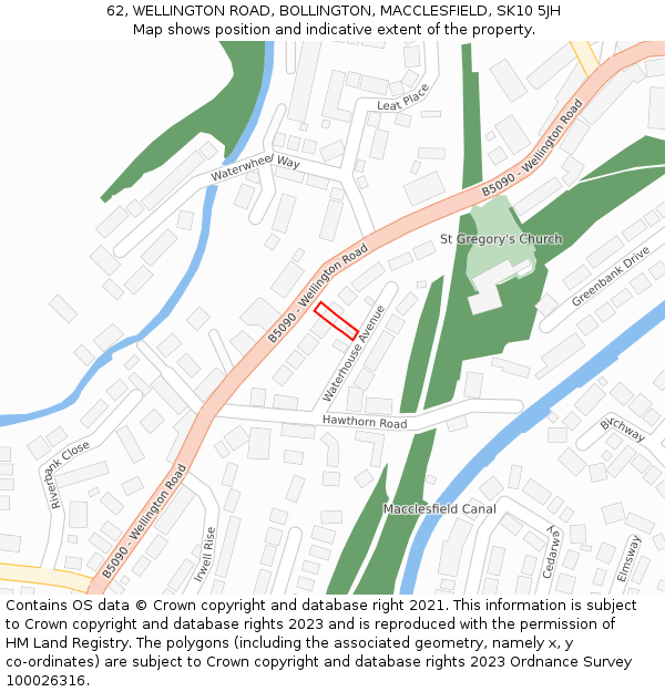 62, WELLINGTON ROAD, BOLLINGTON, MACCLESFIELD, SK10 5JH: Location map and indicative extent of plot