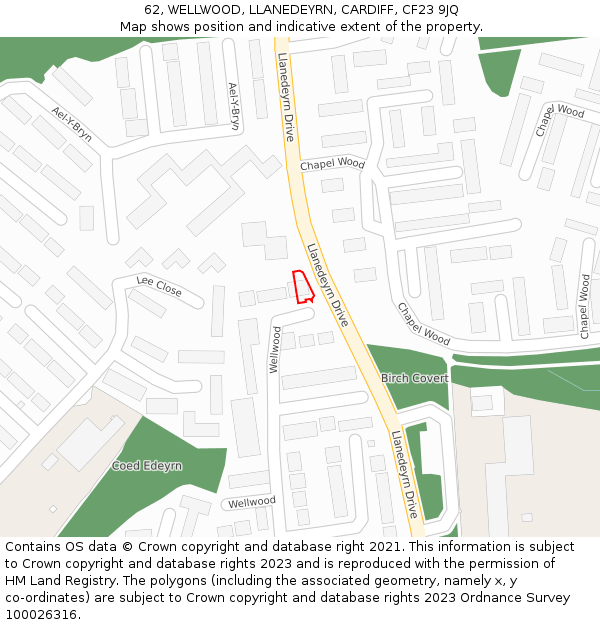 62, WELLWOOD, LLANEDEYRN, CARDIFF, CF23 9JQ: Location map and indicative extent of plot