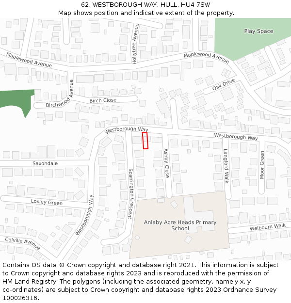 62, WESTBOROUGH WAY, HULL, HU4 7SW: Location map and indicative extent of plot