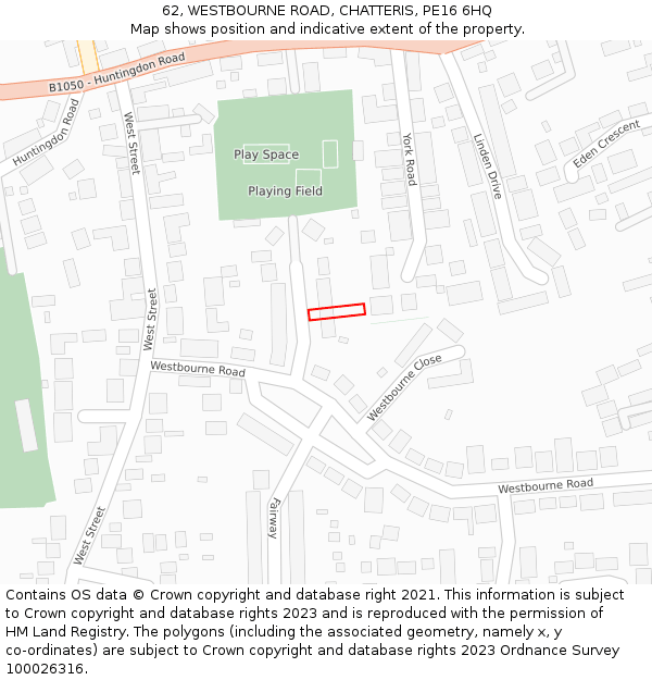 62, WESTBOURNE ROAD, CHATTERIS, PE16 6HQ: Location map and indicative extent of plot