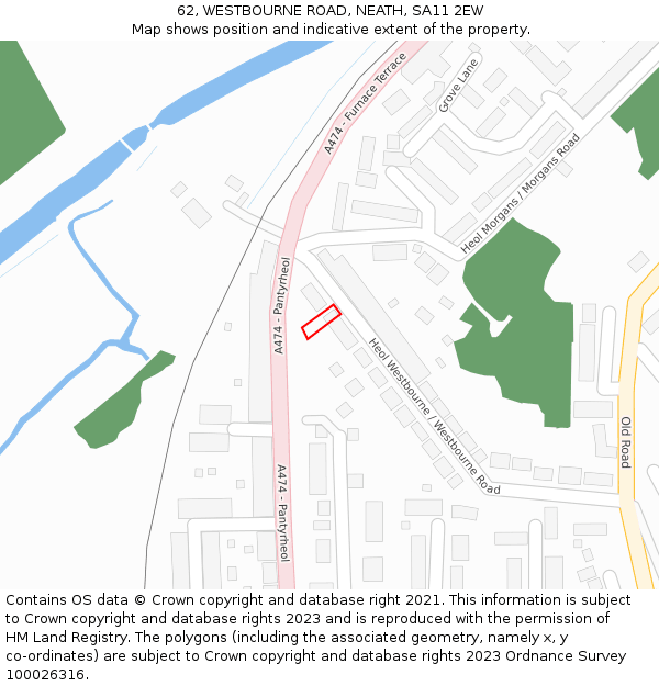 62, WESTBOURNE ROAD, NEATH, SA11 2EW: Location map and indicative extent of plot
