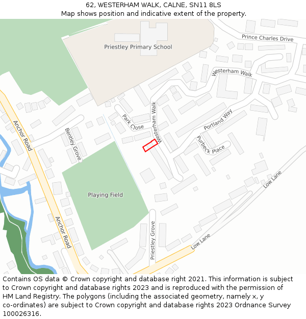 62, WESTERHAM WALK, CALNE, SN11 8LS: Location map and indicative extent of plot
