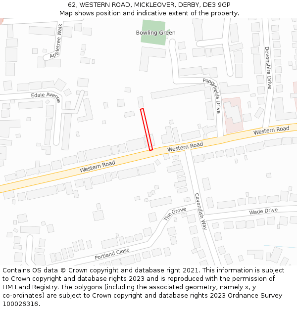 62, WESTERN ROAD, MICKLEOVER, DERBY, DE3 9GP: Location map and indicative extent of plot