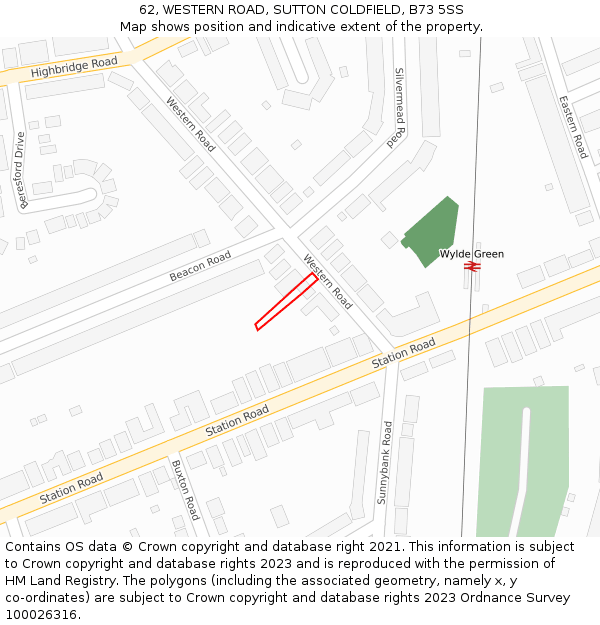 62, WESTERN ROAD, SUTTON COLDFIELD, B73 5SS: Location map and indicative extent of plot