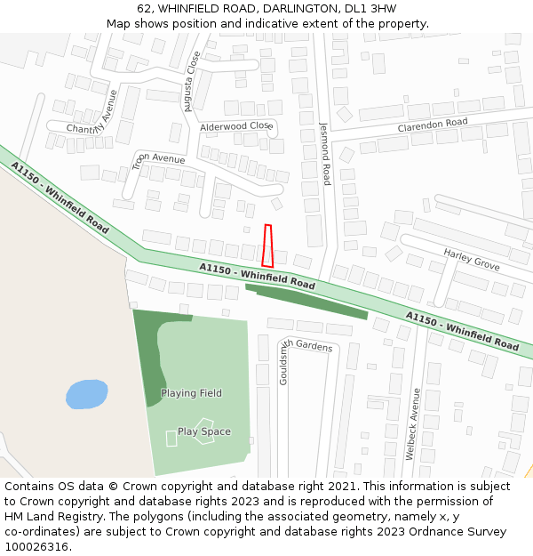 62, WHINFIELD ROAD, DARLINGTON, DL1 3HW: Location map and indicative extent of plot