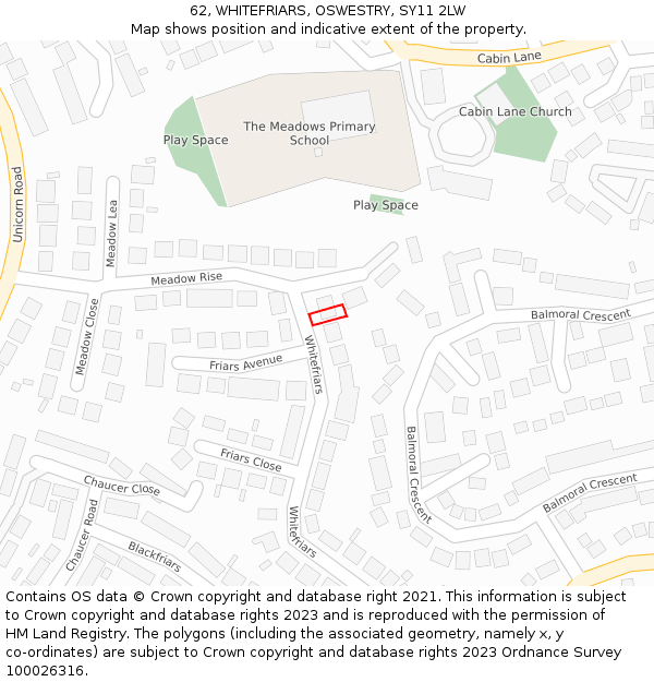 62, WHITEFRIARS, OSWESTRY, SY11 2LW: Location map and indicative extent of plot