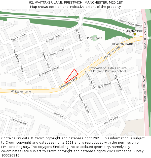 62, WHITTAKER LANE, PRESTWICH, MANCHESTER, M25 1ET: Location map and indicative extent of plot