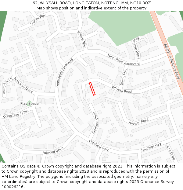 62, WHYSALL ROAD, LONG EATON, NOTTINGHAM, NG10 3QZ: Location map and indicative extent of plot