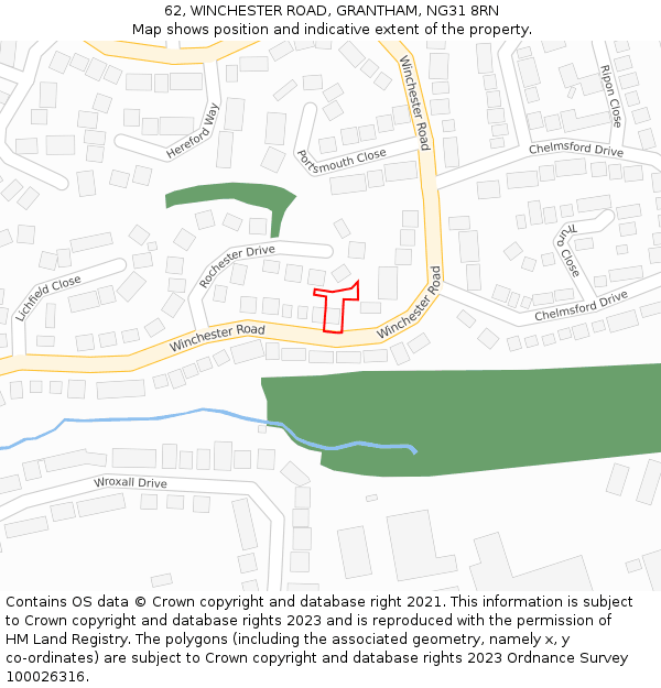 62, WINCHESTER ROAD, GRANTHAM, NG31 8RN: Location map and indicative extent of plot