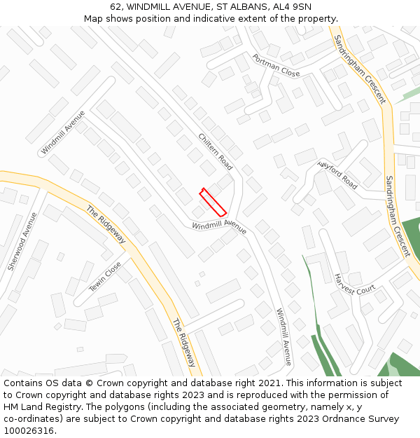 62, WINDMILL AVENUE, ST ALBANS, AL4 9SN: Location map and indicative extent of plot