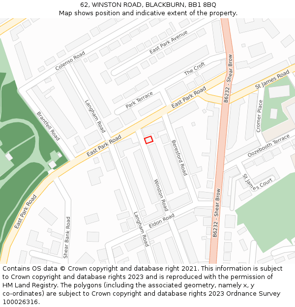 62, WINSTON ROAD, BLACKBURN, BB1 8BQ: Location map and indicative extent of plot