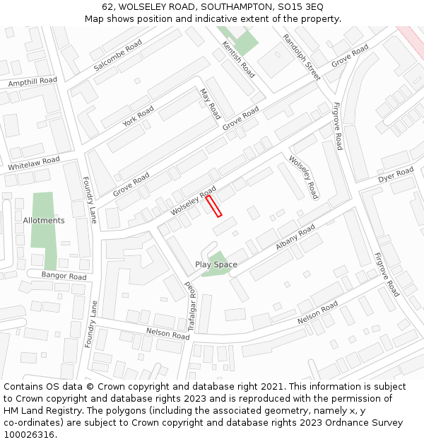 62, WOLSELEY ROAD, SOUTHAMPTON, SO15 3EQ: Location map and indicative extent of plot
