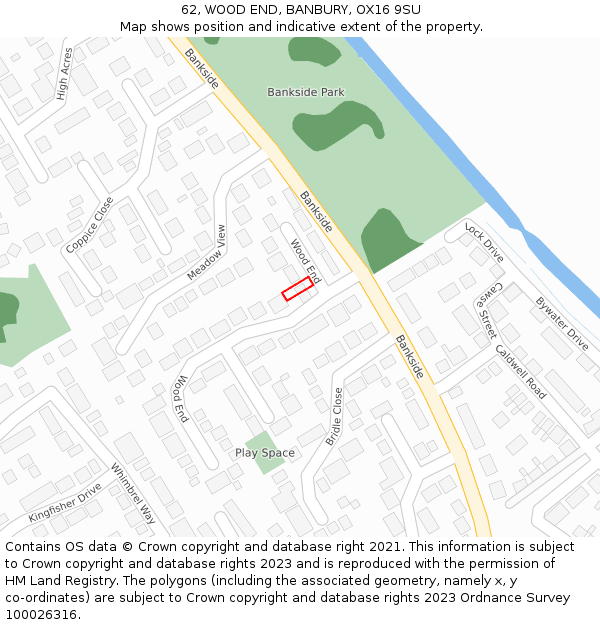 62, WOOD END, BANBURY, OX16 9SU: Location map and indicative extent of plot
