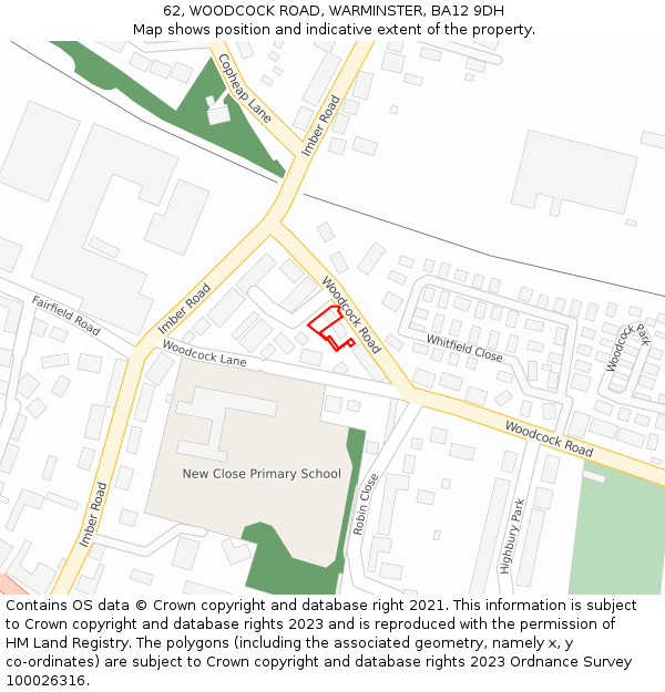 62, WOODCOCK ROAD, WARMINSTER, BA12 9DH: Location map and indicative extent of plot