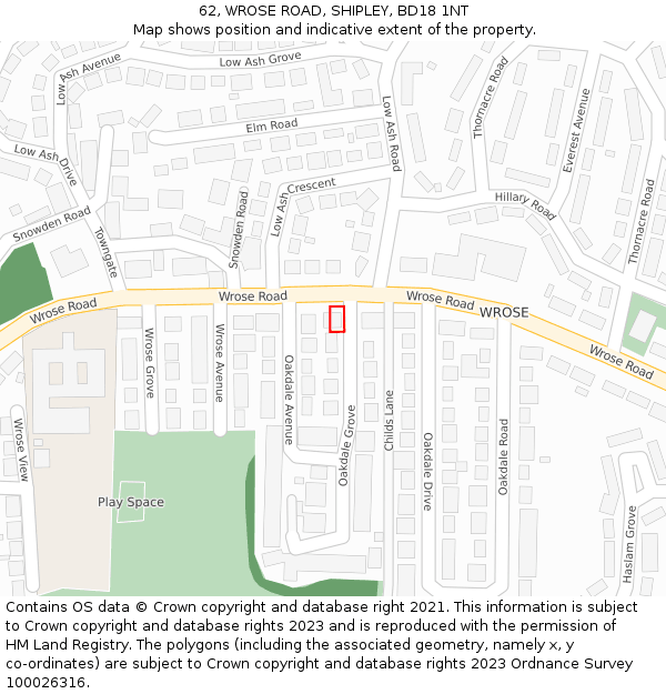 62, WROSE ROAD, SHIPLEY, BD18 1NT: Location map and indicative extent of plot