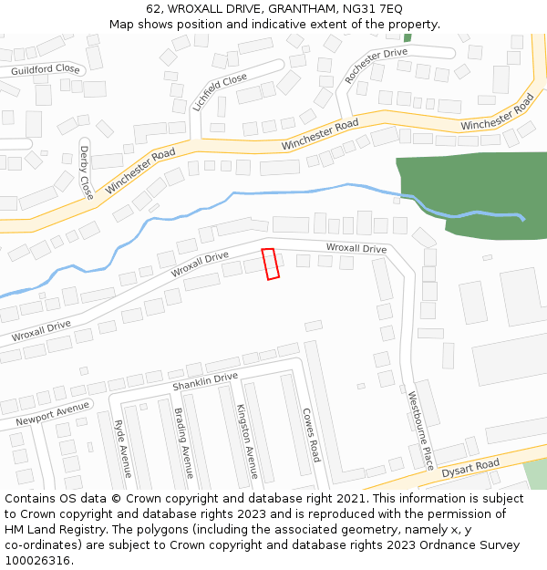 62, WROXALL DRIVE, GRANTHAM, NG31 7EQ: Location map and indicative extent of plot