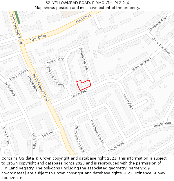 62, YELLOWMEAD ROAD, PLYMOUTH, PL2 2LX: Location map and indicative extent of plot