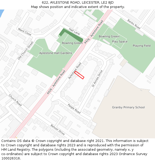 622, AYLESTONE ROAD, LEICESTER, LE2 8JD: Location map and indicative extent of plot