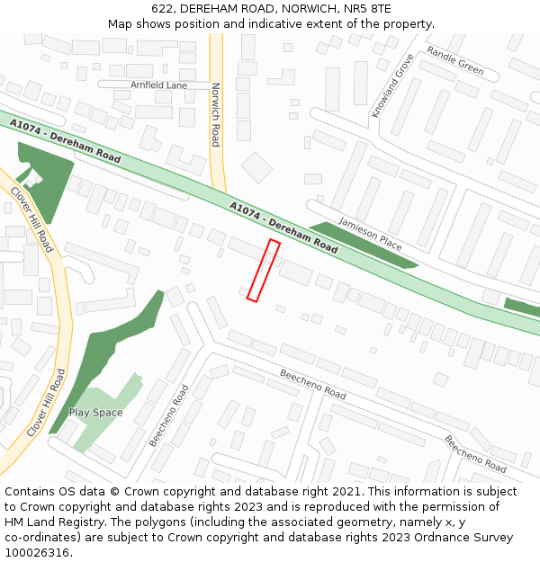 622, DEREHAM ROAD, NORWICH, NR5 8TE: Location map and indicative extent of plot