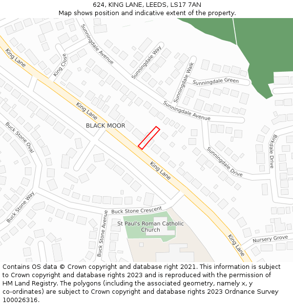 624, KING LANE, LEEDS, LS17 7AN: Location map and indicative extent of plot