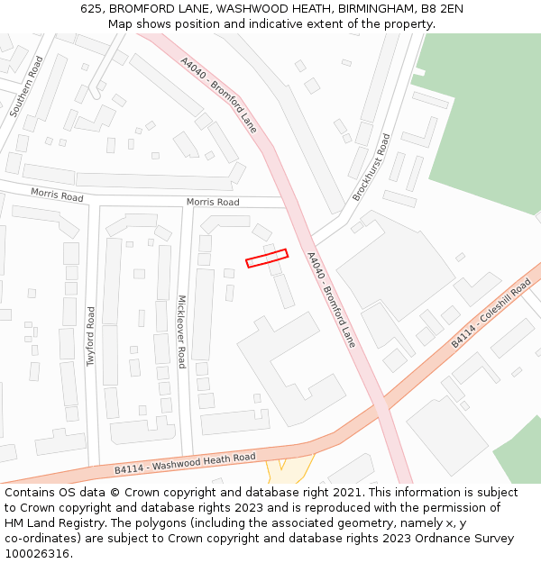 625, BROMFORD LANE, WASHWOOD HEATH, BIRMINGHAM, B8 2EN: Location map and indicative extent of plot