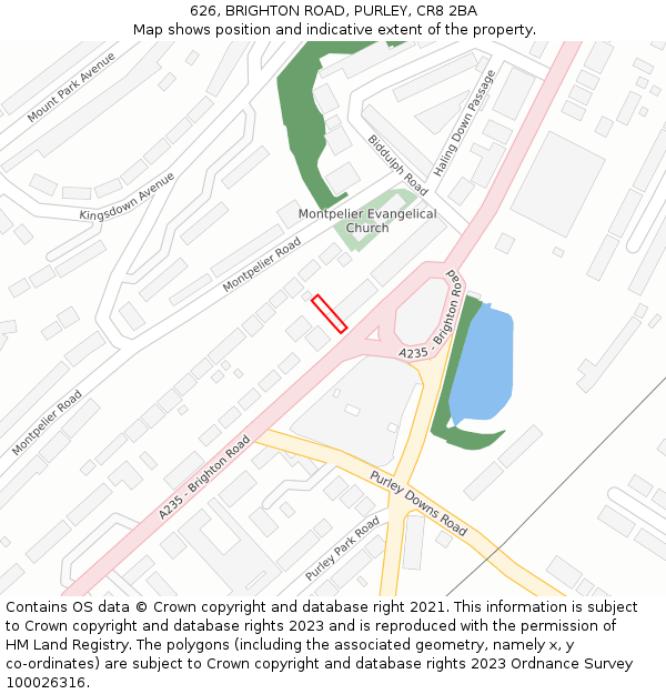 626, BRIGHTON ROAD, PURLEY, CR8 2BA: Location map and indicative extent of plot