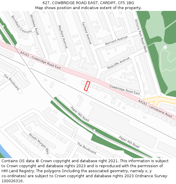 627, COWBRIDGE ROAD EAST, CARDIFF, CF5 1BG: Location map and indicative extent of plot