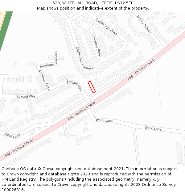 628, WHITEHALL ROAD, LEEDS, LS12 5EL: Location map and indicative extent of plot