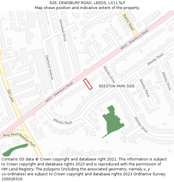 629, DEWSBURY ROAD, LEEDS, LS11 5LF: Location map and indicative extent of plot