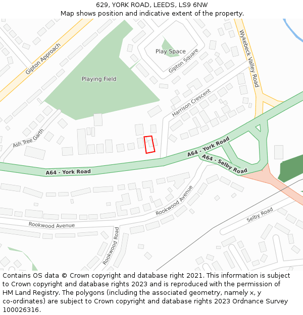 629, YORK ROAD, LEEDS, LS9 6NW: Location map and indicative extent of plot