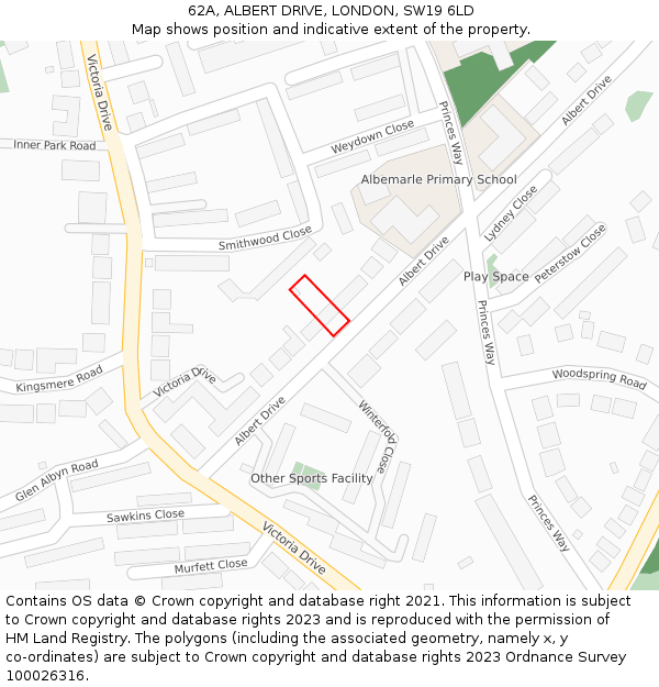 62A, ALBERT DRIVE, LONDON, SW19 6LD: Location map and indicative extent of plot