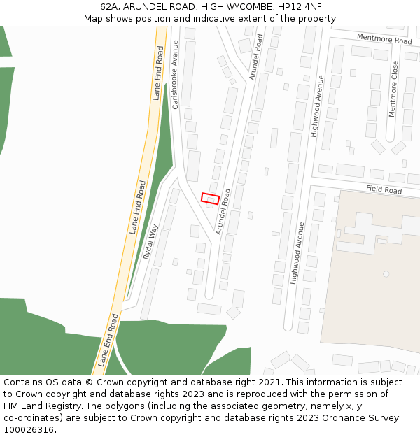 62A, ARUNDEL ROAD, HIGH WYCOMBE, HP12 4NF: Location map and indicative extent of plot