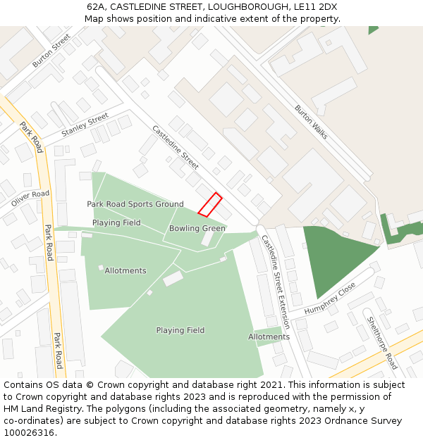 62A, CASTLEDINE STREET, LOUGHBOROUGH, LE11 2DX: Location map and indicative extent of plot