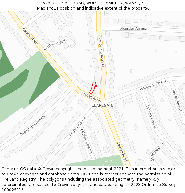 62A, CODSALL ROAD, WOLVERHAMPTON, WV6 9QP: Location map and indicative extent of plot