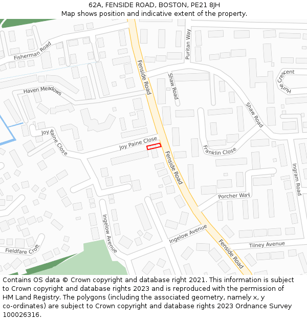 62A, FENSIDE ROAD, BOSTON, PE21 8JH: Location map and indicative extent of plot