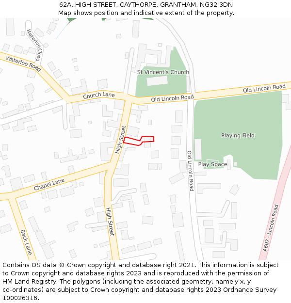 62A, HIGH STREET, CAYTHORPE, GRANTHAM, NG32 3DN: Location map and indicative extent of plot