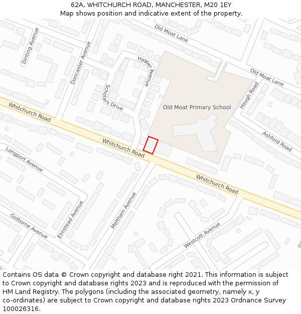 62A, WHITCHURCH ROAD, MANCHESTER, M20 1EY: Location map and indicative extent of plot