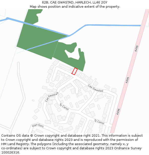 62B, CAE GWASTAD, HARLECH, LL46 2GY: Location map and indicative extent of plot