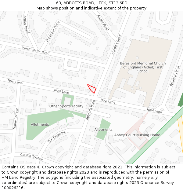 63, ABBOTTS ROAD, LEEK, ST13 6PD: Location map and indicative extent of plot