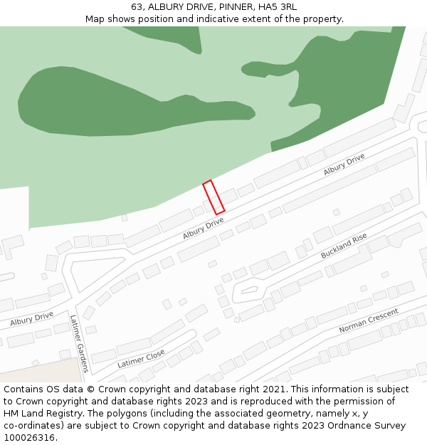 63, ALBURY DRIVE, PINNER, HA5 3RL: Location map and indicative extent of plot