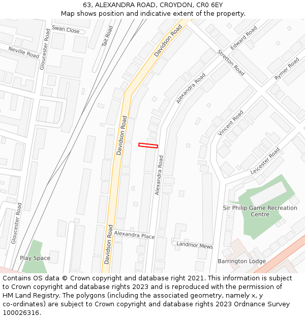 63, ALEXANDRA ROAD, CROYDON, CR0 6EY: Location map and indicative extent of plot