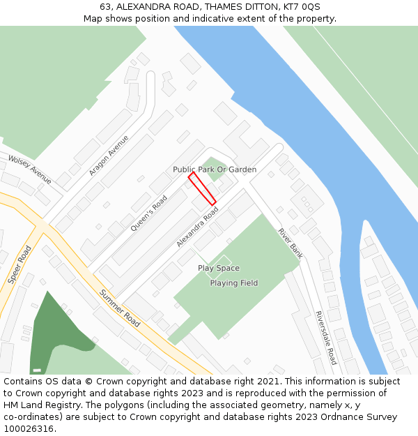63, ALEXANDRA ROAD, THAMES DITTON, KT7 0QS: Location map and indicative extent of plot
