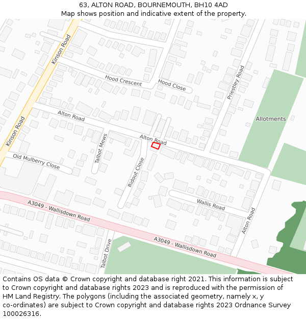 63, ALTON ROAD, BOURNEMOUTH, BH10 4AD: Location map and indicative extent of plot