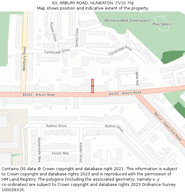 63, ARBURY ROAD, NUNEATON, CV10 7NJ: Location map and indicative extent of plot