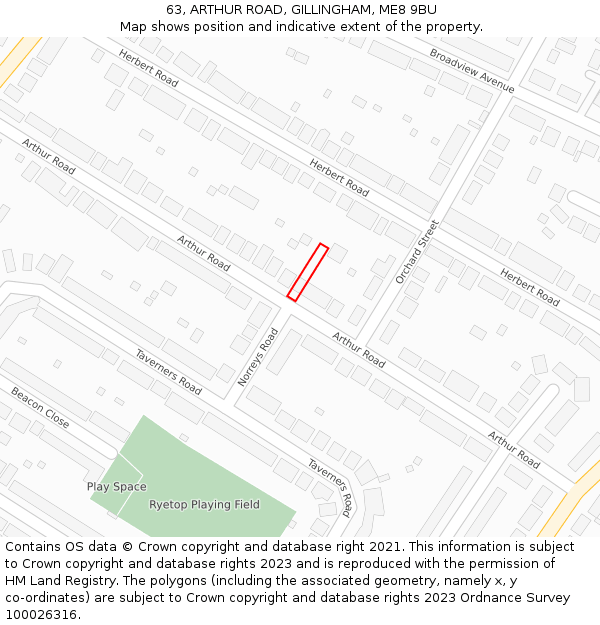 63, ARTHUR ROAD, GILLINGHAM, ME8 9BU: Location map and indicative extent of plot