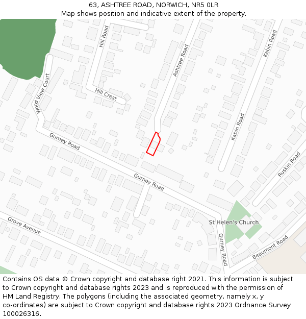 63, ASHTREE ROAD, NORWICH, NR5 0LR: Location map and indicative extent of plot
