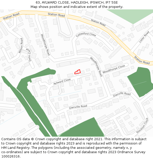 63, AYLWARD CLOSE, HADLEIGH, IPSWICH, IP7 5SE: Location map and indicative extent of plot